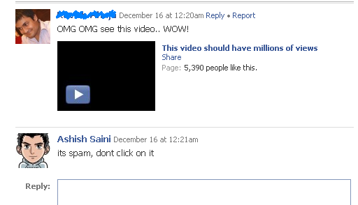 Facebook Spam Message Attack